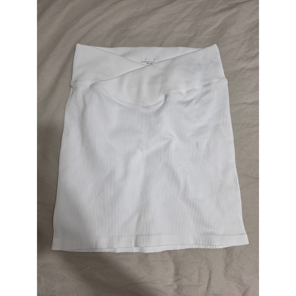 OQQ White Ribbed Crossover V-Waist Mini Skirt Large Bodycon Athletic Stretch